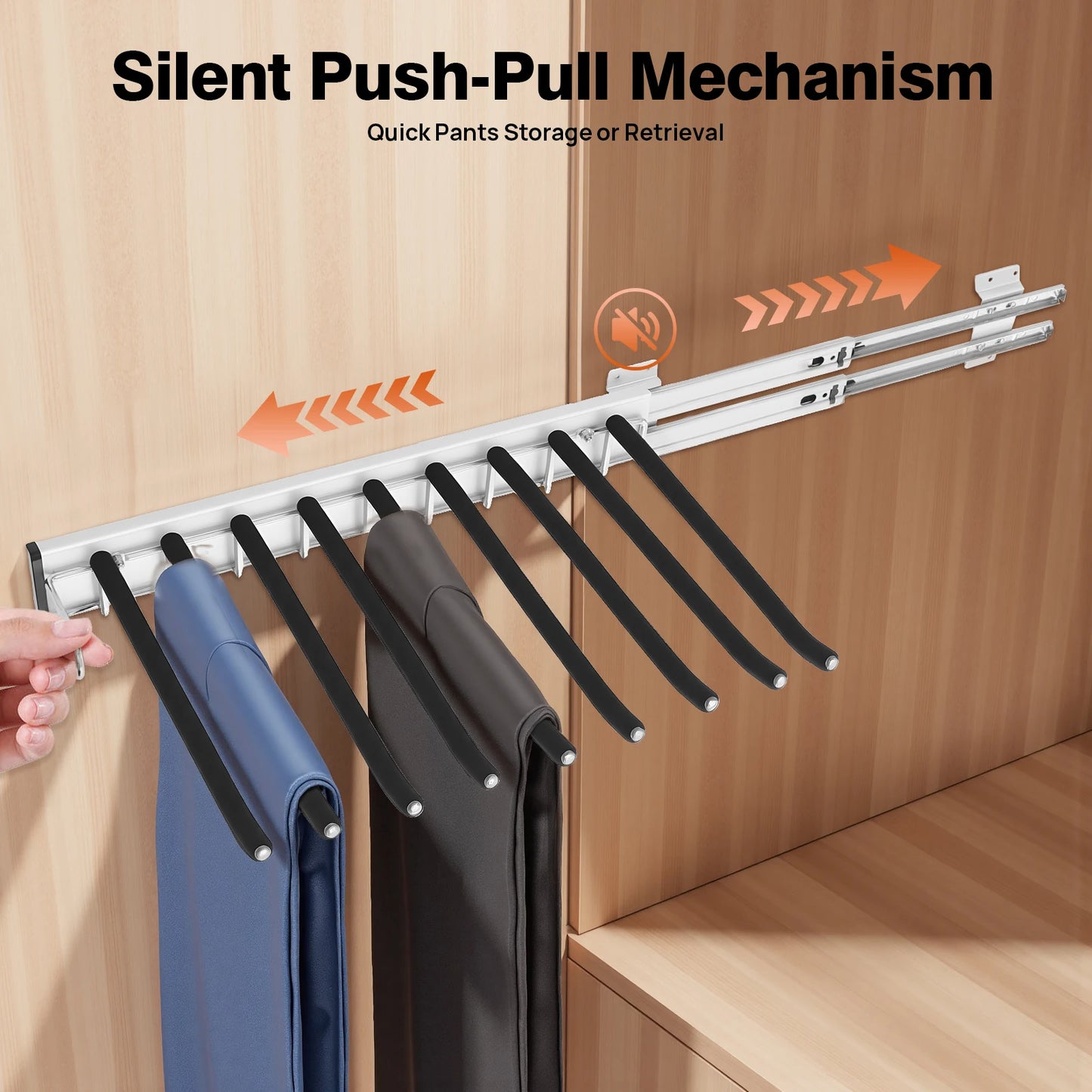 Bymaocar Pull Out Trousers Rack 9-Rod Retractable Wardrobe Organizer