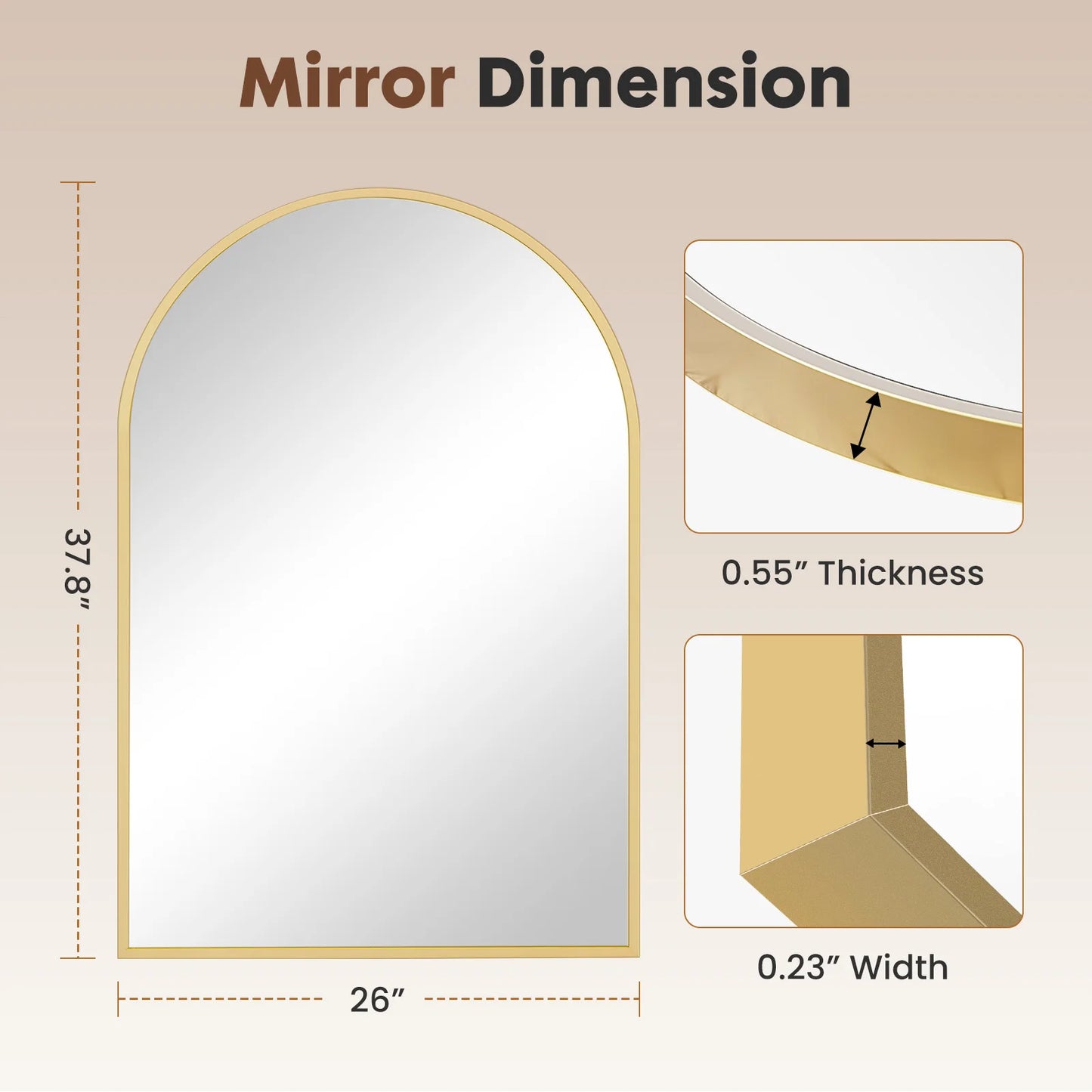JHK 26"x38" Arched Metal Framed Bathroom Mirrors for Wall  Hanging Mirror Glass Mirror Modern Wall Decor For Bedroom Entryway