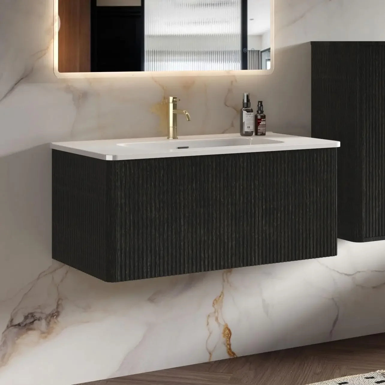 30" Bathroom Vanity with Sink, Modern Floating Vanity with Push Open Soft Close Drawer, Large Storage for Small Space, Walnut