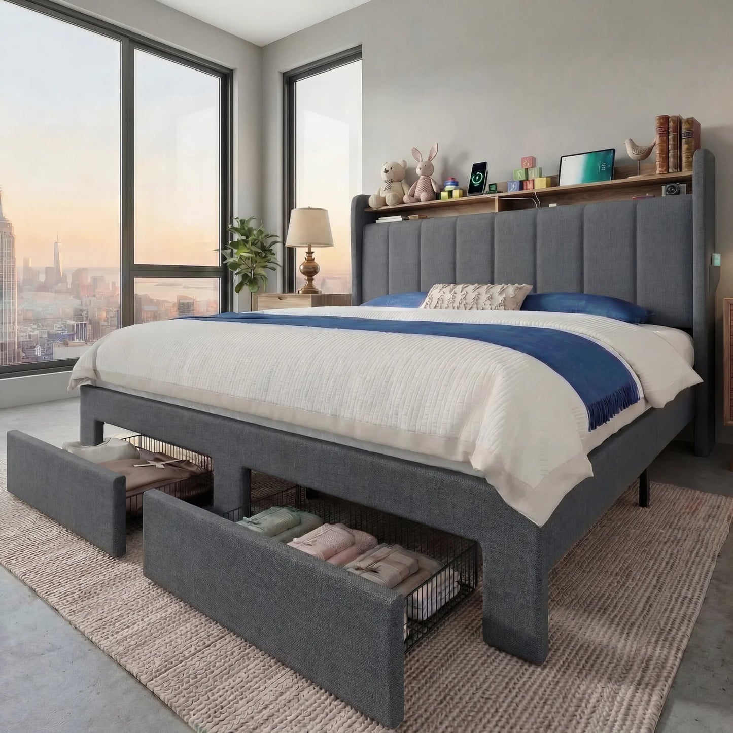 HOOMIC Bed Frame With Storage Drawers And Led Lights