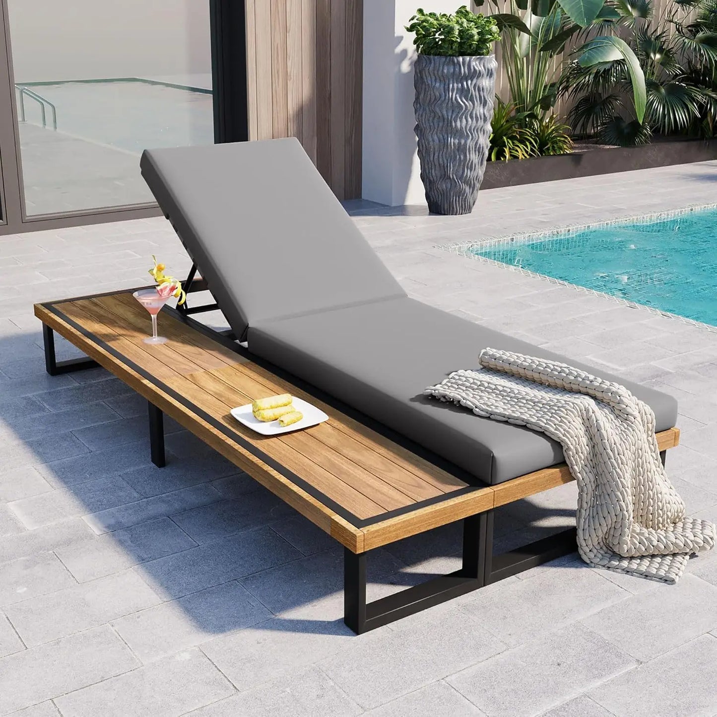 5-Position Adjustable Outdoor Chaise Lounge Set with Steel Frame