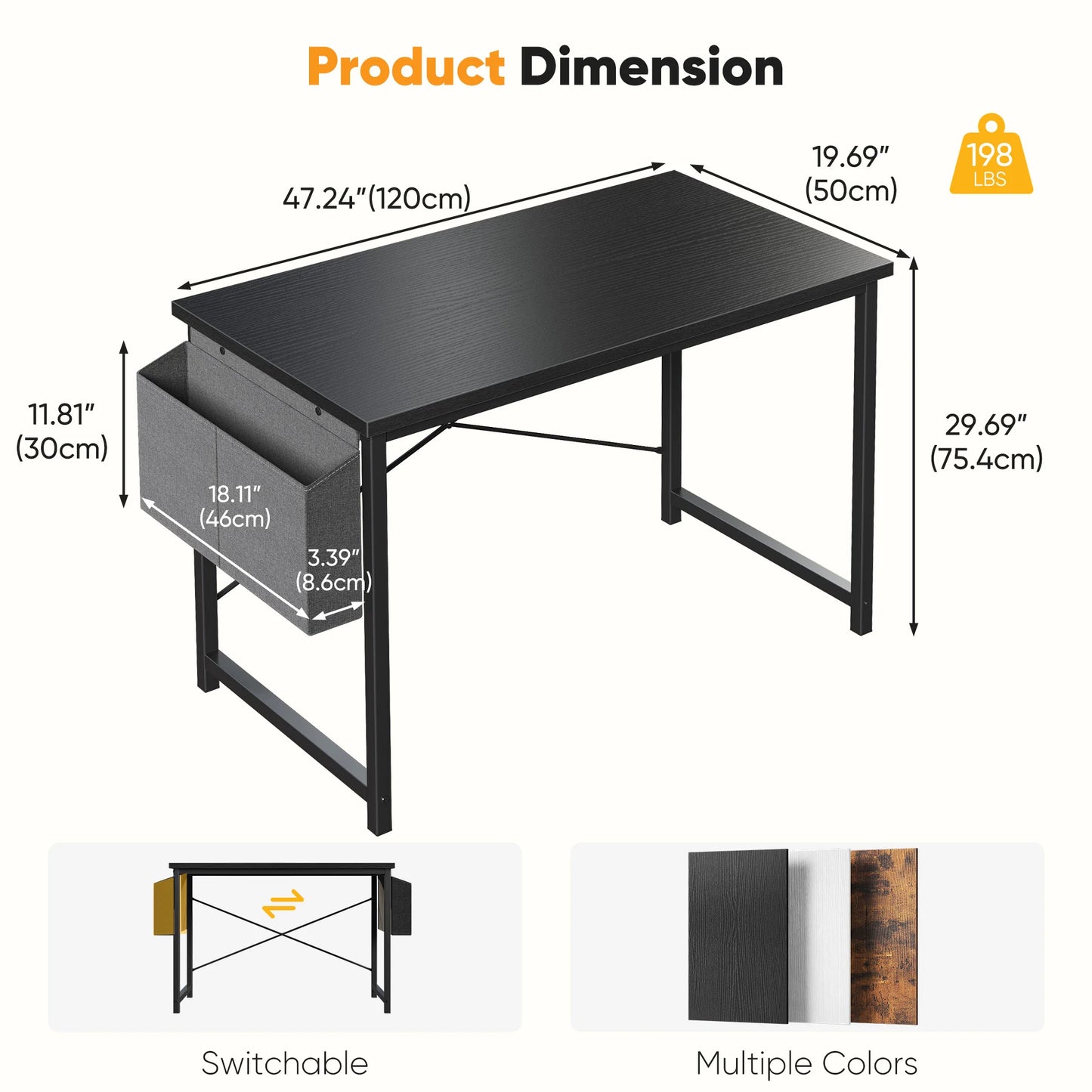JHK Adjustable Computer Desk With Wood Top And Metal Frame Storage Bag