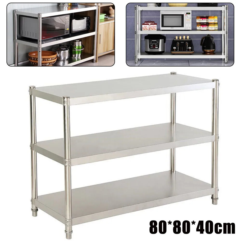 Three Tier Stainless Steel Kitchen Work Table Height Adjustable