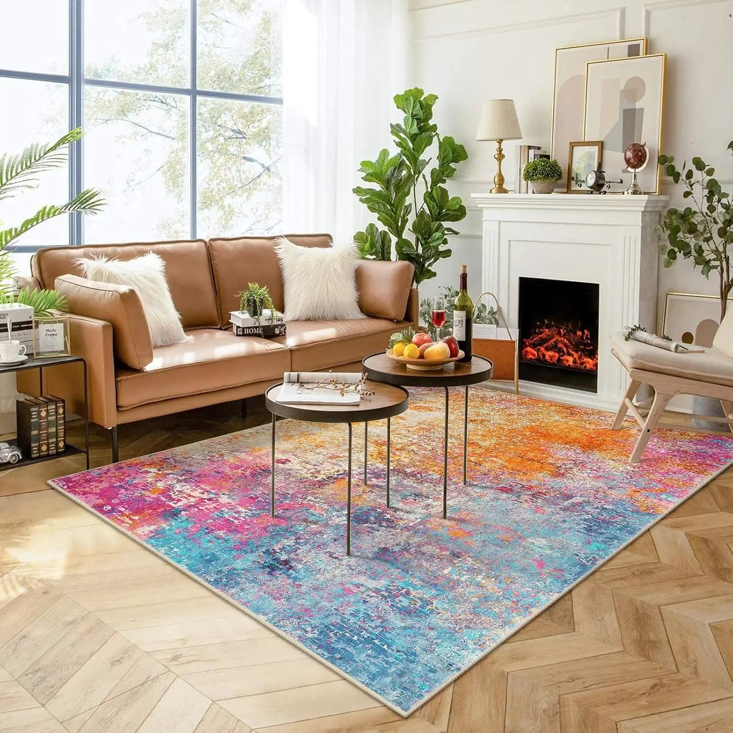 Modern Abstract Washable Rug Non Slip Low Pile Living Room