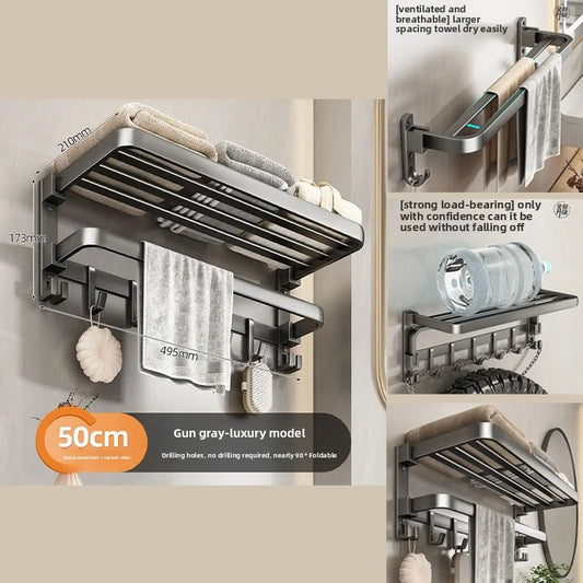 Premium Space Aluminum Wall Mounted Towel Rack Double Layer Shelf
