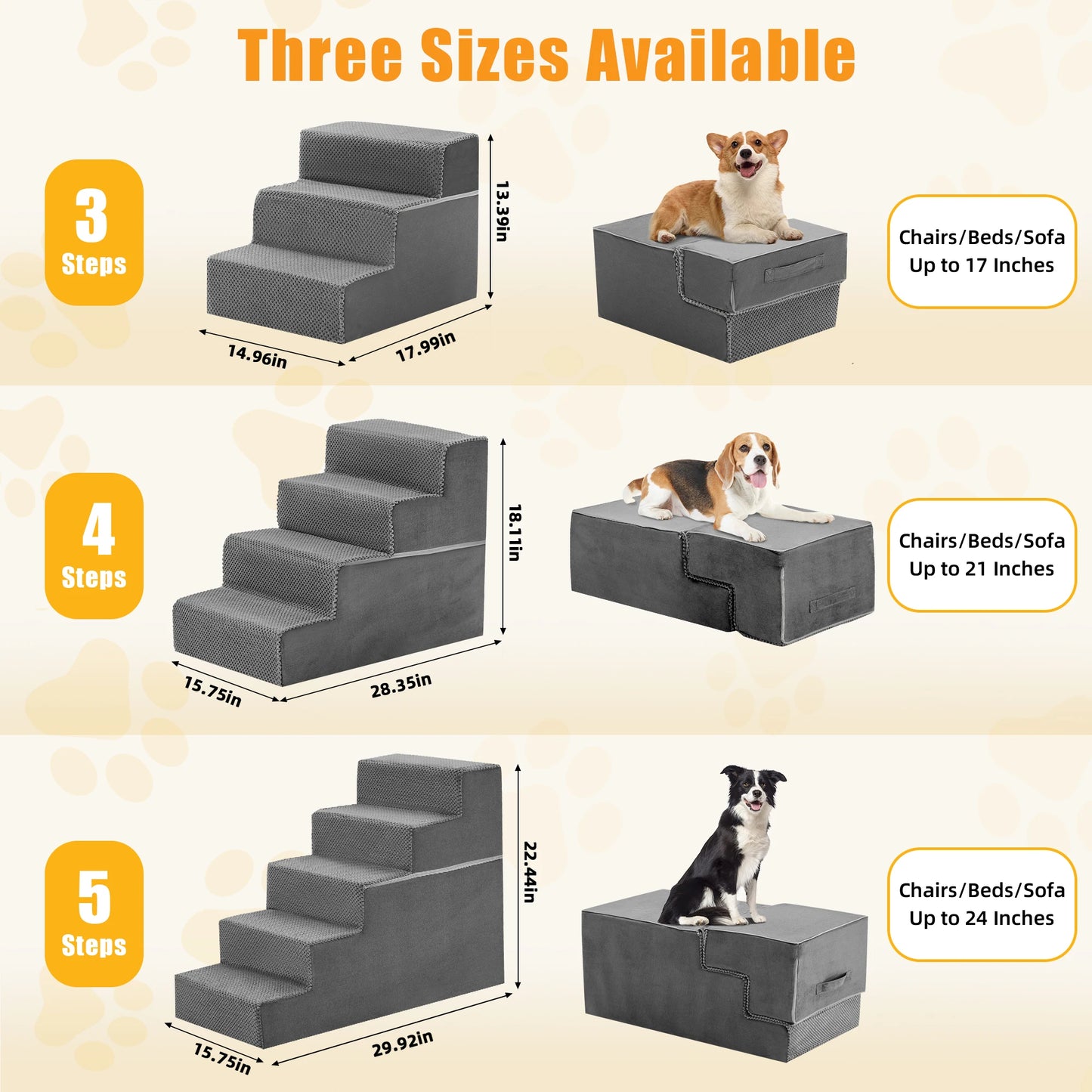 Right Angled Foam Dog Stairs 3 To 5 Steps For Small Dogs Indoor
