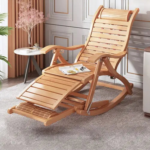 Heavy Duty Folding Rocking Bamboo Sun Lounger Outdoor Furniture