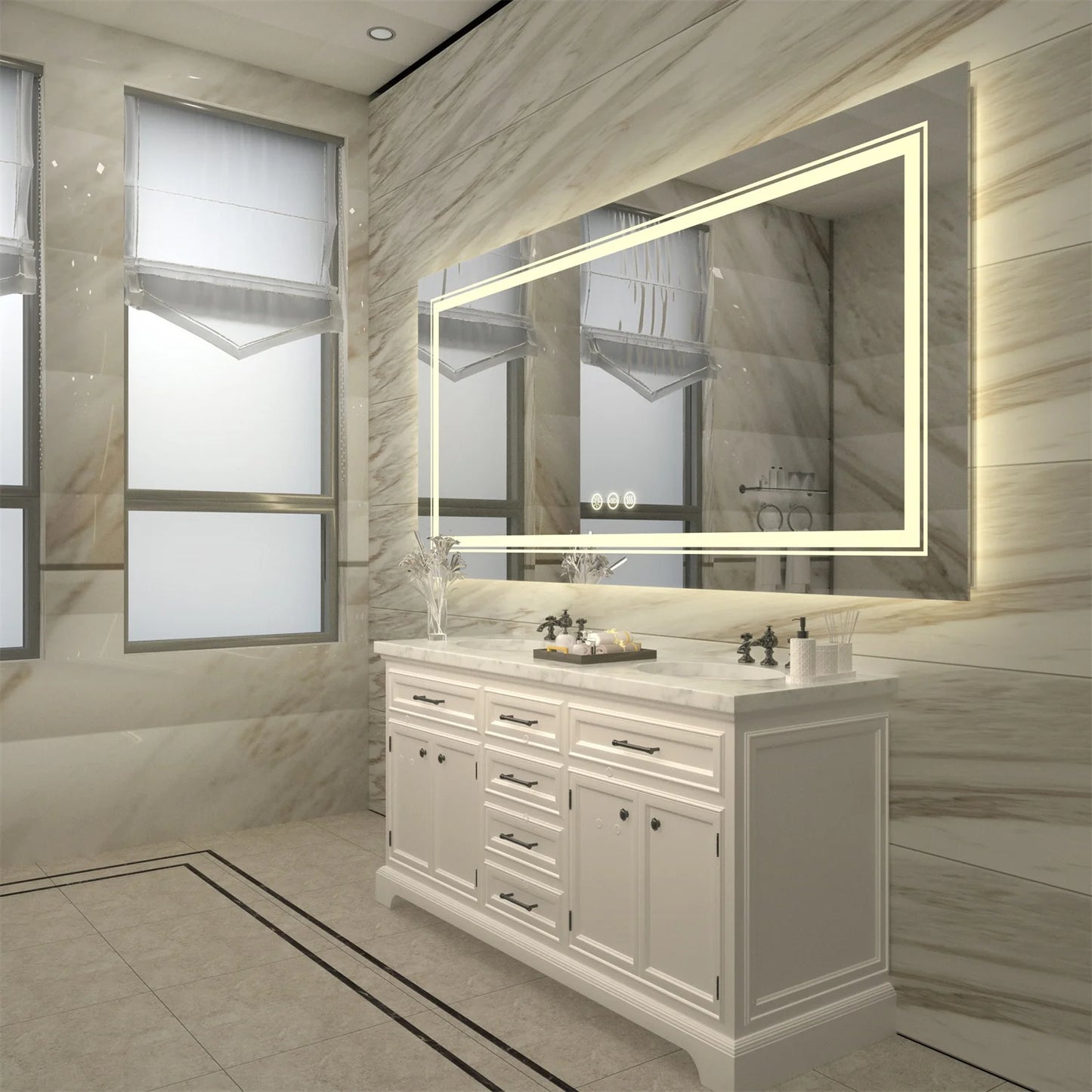 LED Backlit Bathroom Mirror With Anti-Fog Dimmable Touch Memory