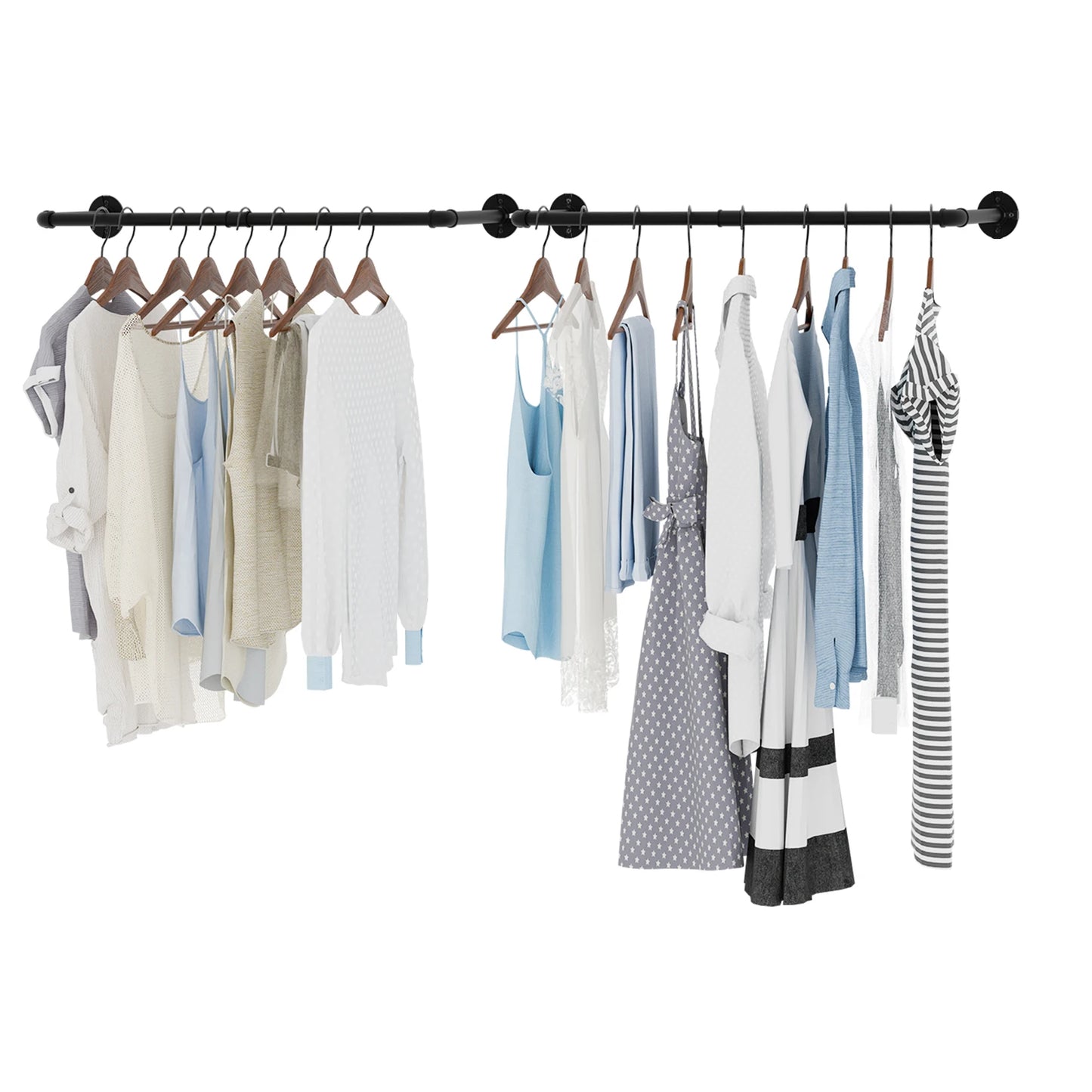 Industrial Pipe Clothes Rack Pack Of 2 Wall Mounted Closet Garment Rod Organizer