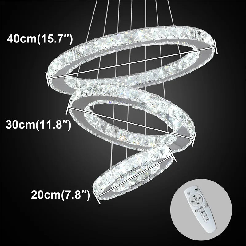 Modern Crystal Ring LED Chandelier Pendant Light With Dimming Remote