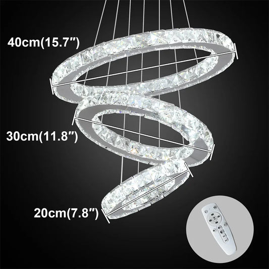 Modern Crystal Ring LED Chandelier Pendant Light With Dimming Remote