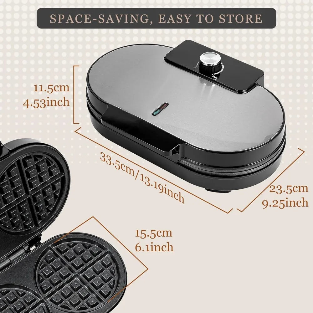1200W Double Waffle Maker Belgian Waffle Iron For Breakfast
