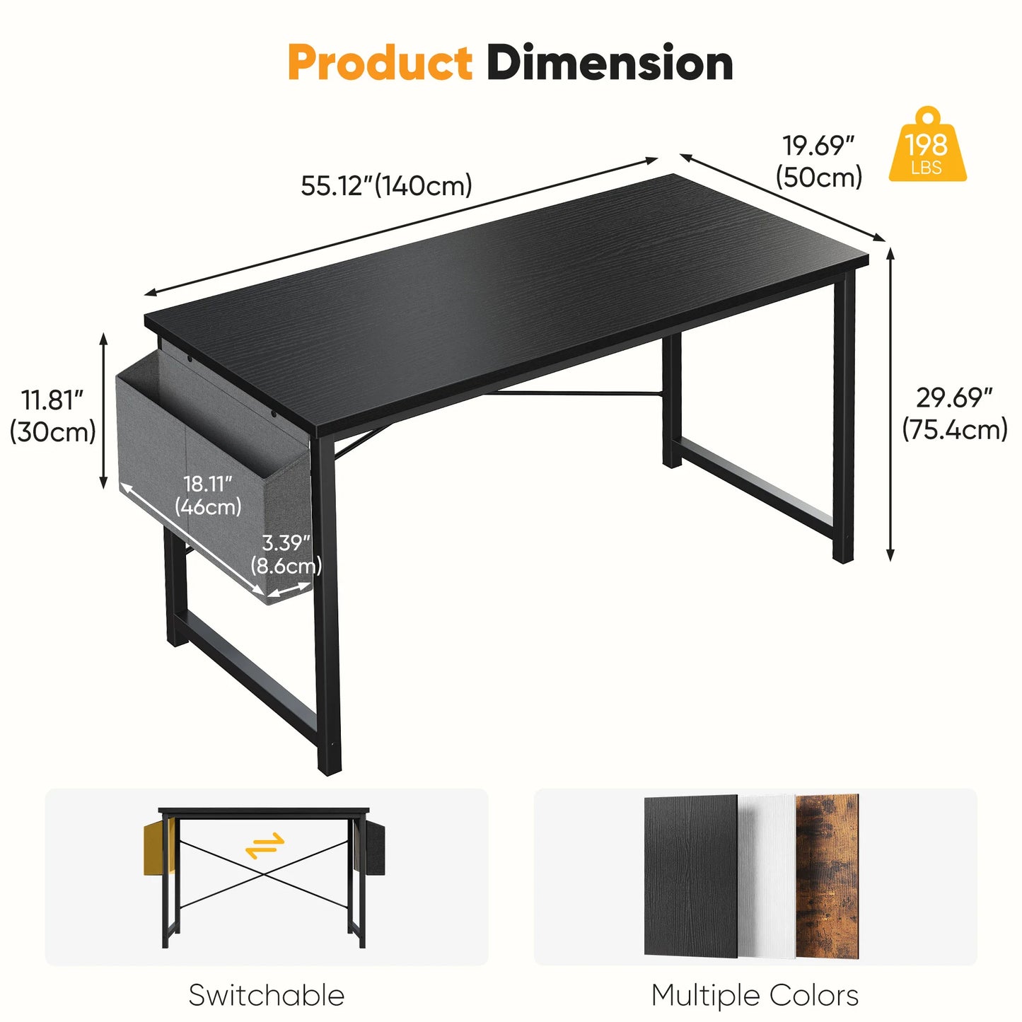 JHK Adjustable Computer Desk With Wood Top And Metal Frame Storage Bag