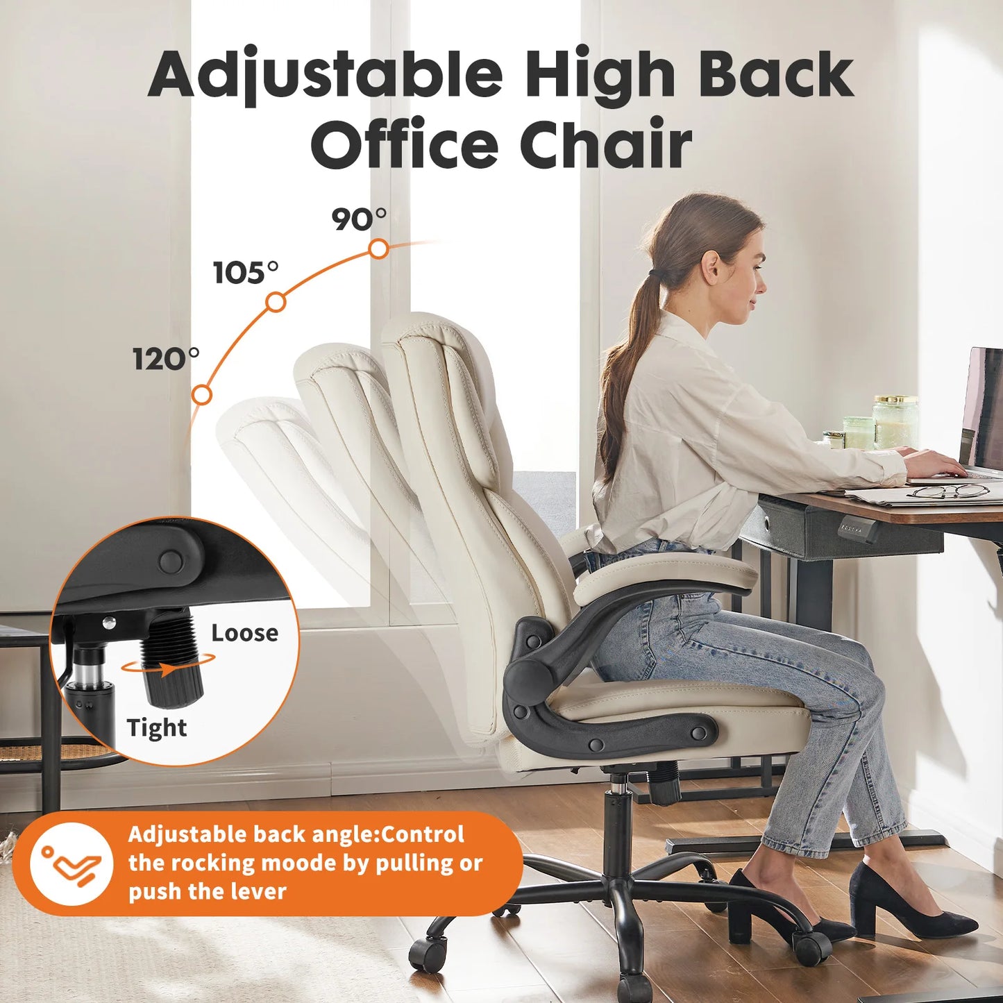 JHK Heavy Duty Ergonomic Office Chair With Flip Up Arms