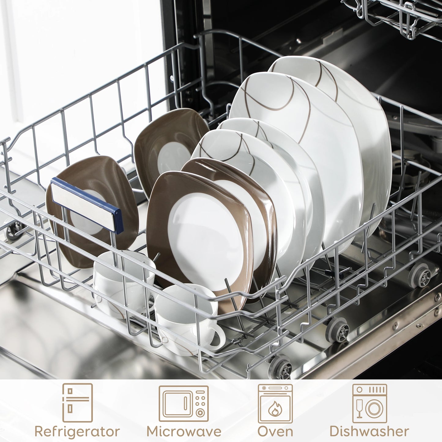 MALACASA Porcelain Dinnerware Set With Cups And Saucers