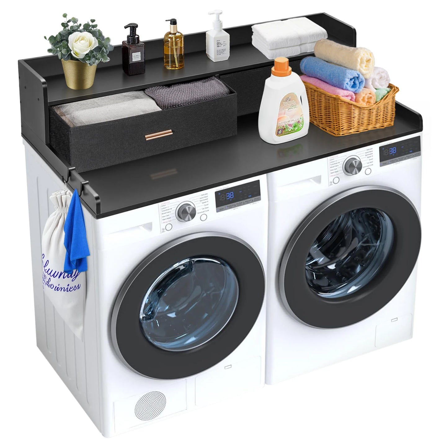 SucceBuy Washer Dryer Countertop With Drawer Shelf For Laundry Room Organization