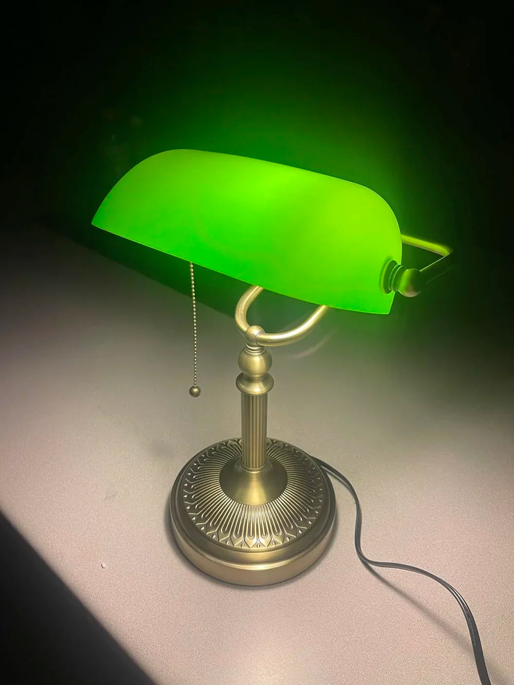 Newrays Emerald Glass Banker Table Lamp Plug-In With Zipper Switch
