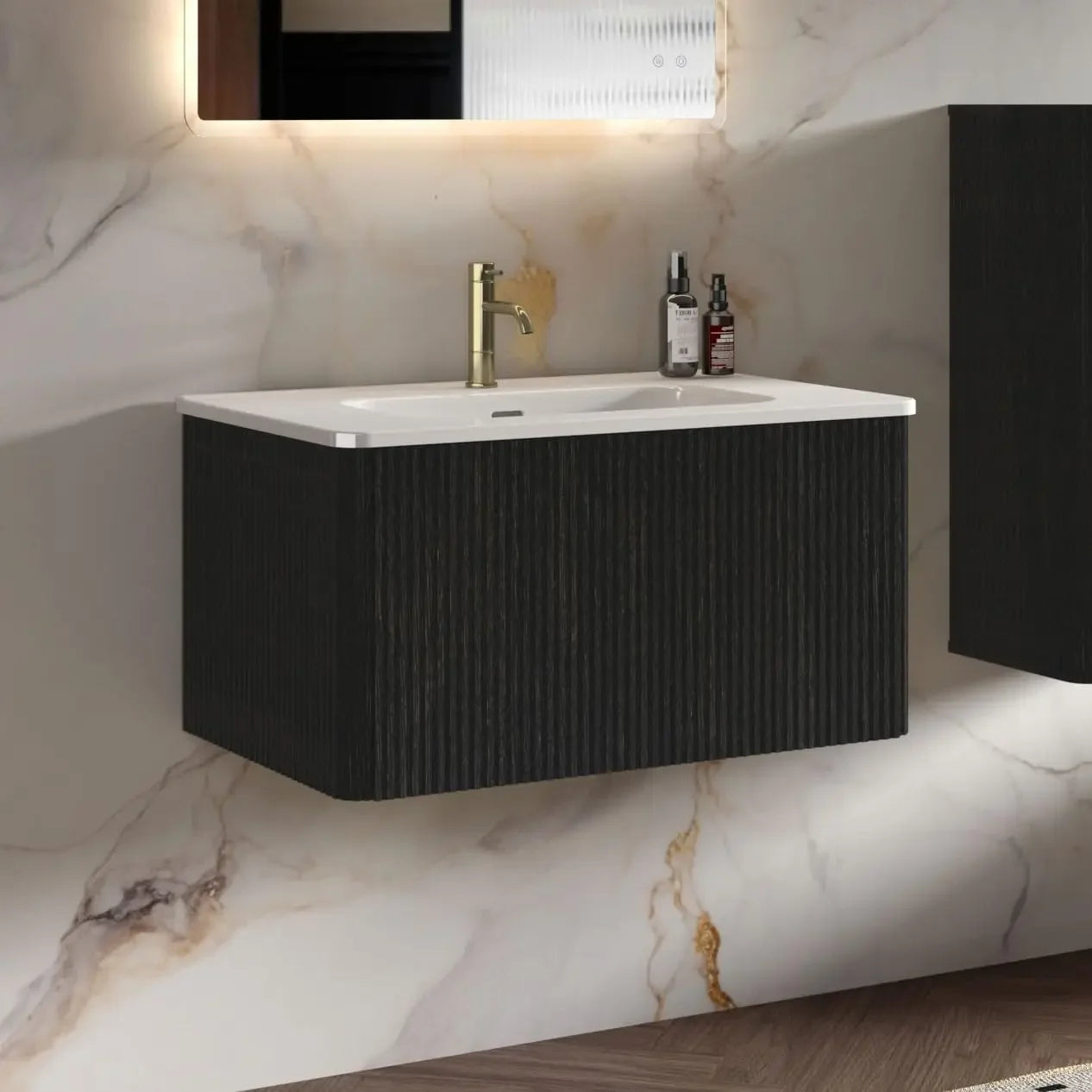 30" Bathroom Vanity with Sink, Modern Floating Vanity with Push Open Soft Close Drawer, Large Storage for Small Space, Walnut