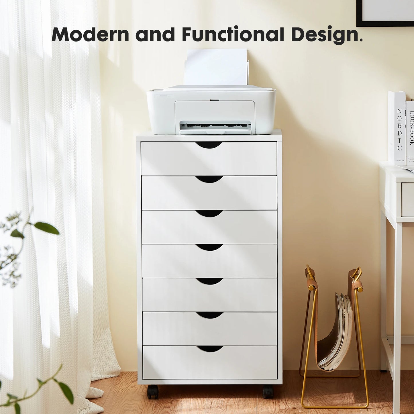 JHK 7 Drawer Chest Dresser With Rolling Storage Cabinet