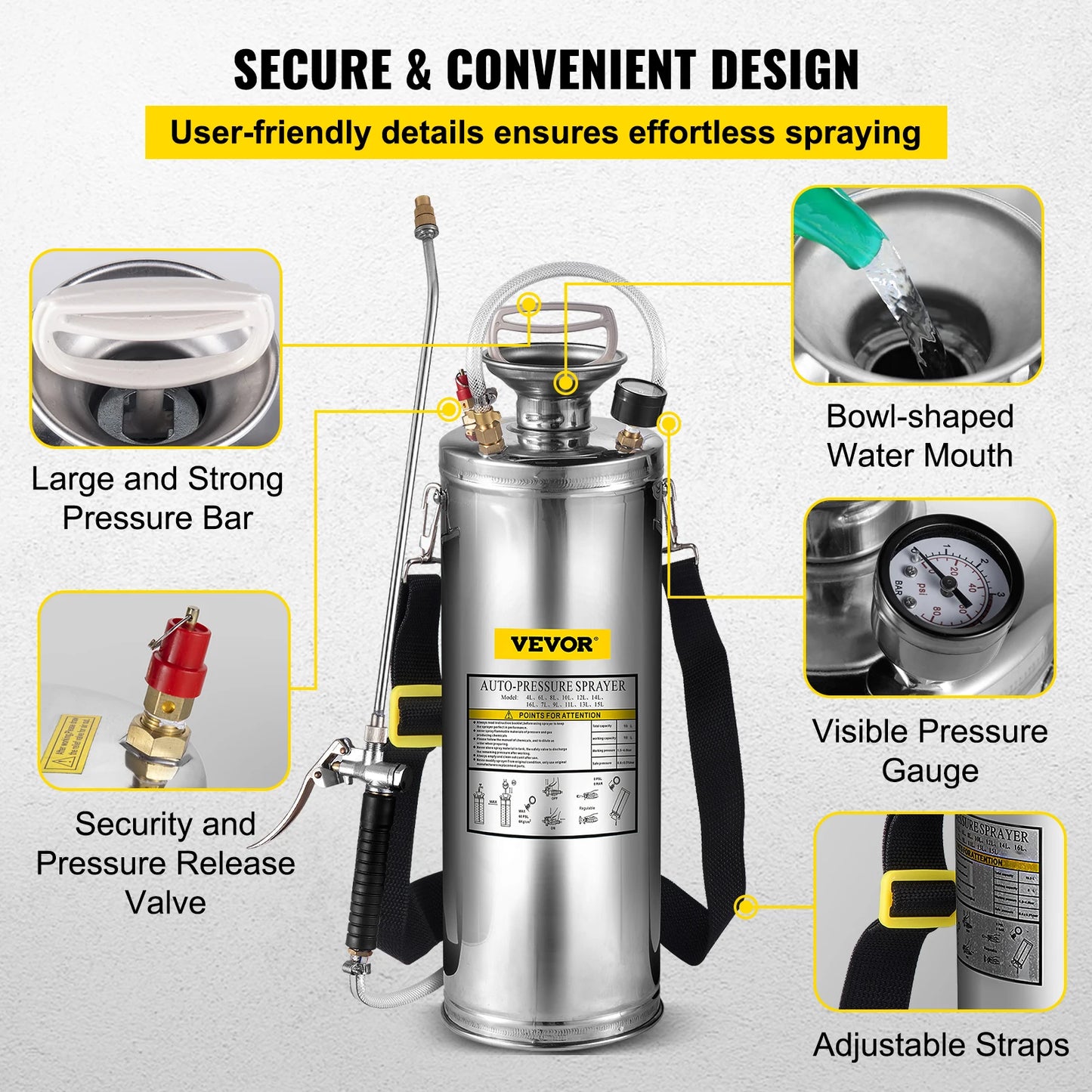 SucceBuy Hand Powered Stainless Steel Sprayer For Garden And Home