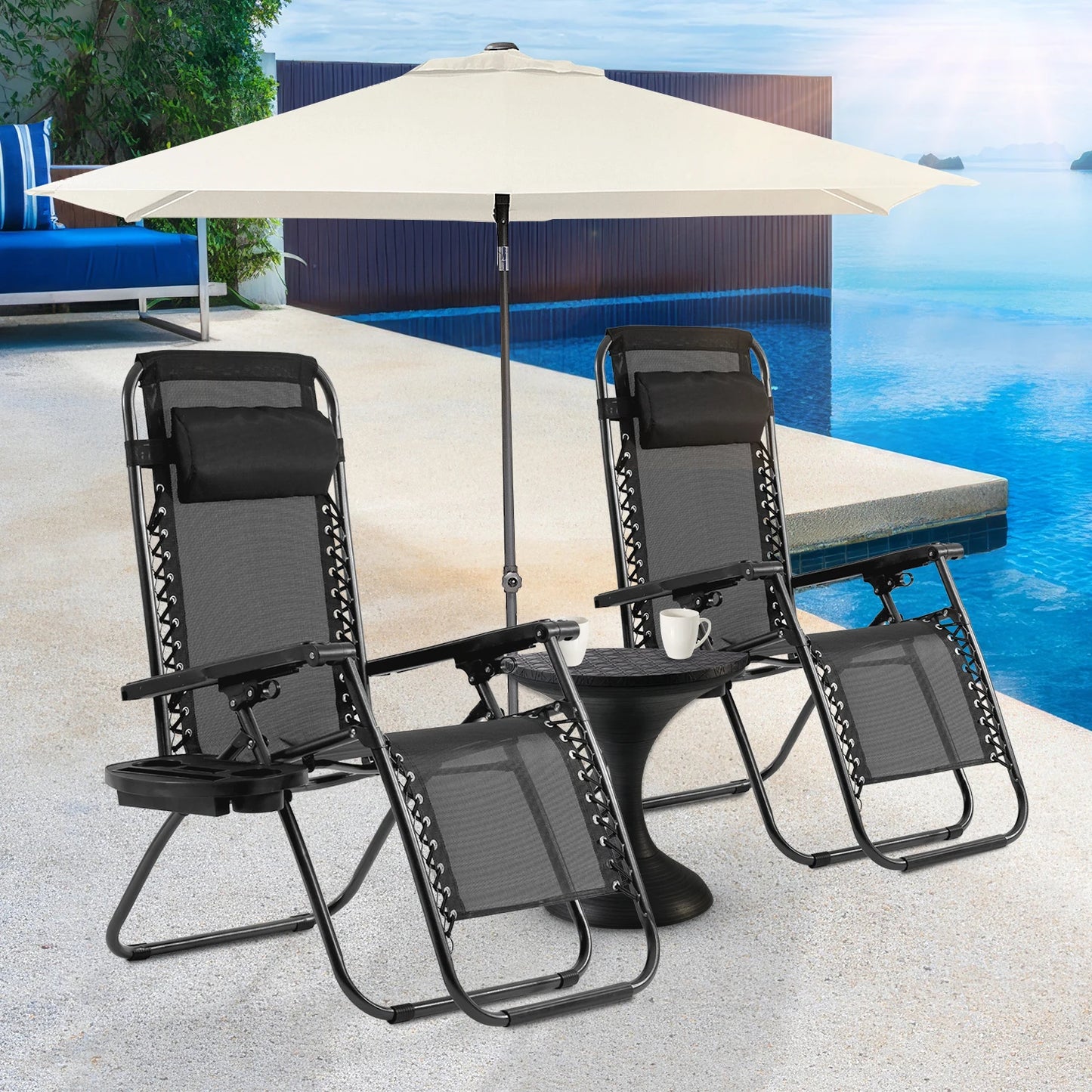 DOPINMIN Zero Gravity Chairs Set of 2 With Cup Holder