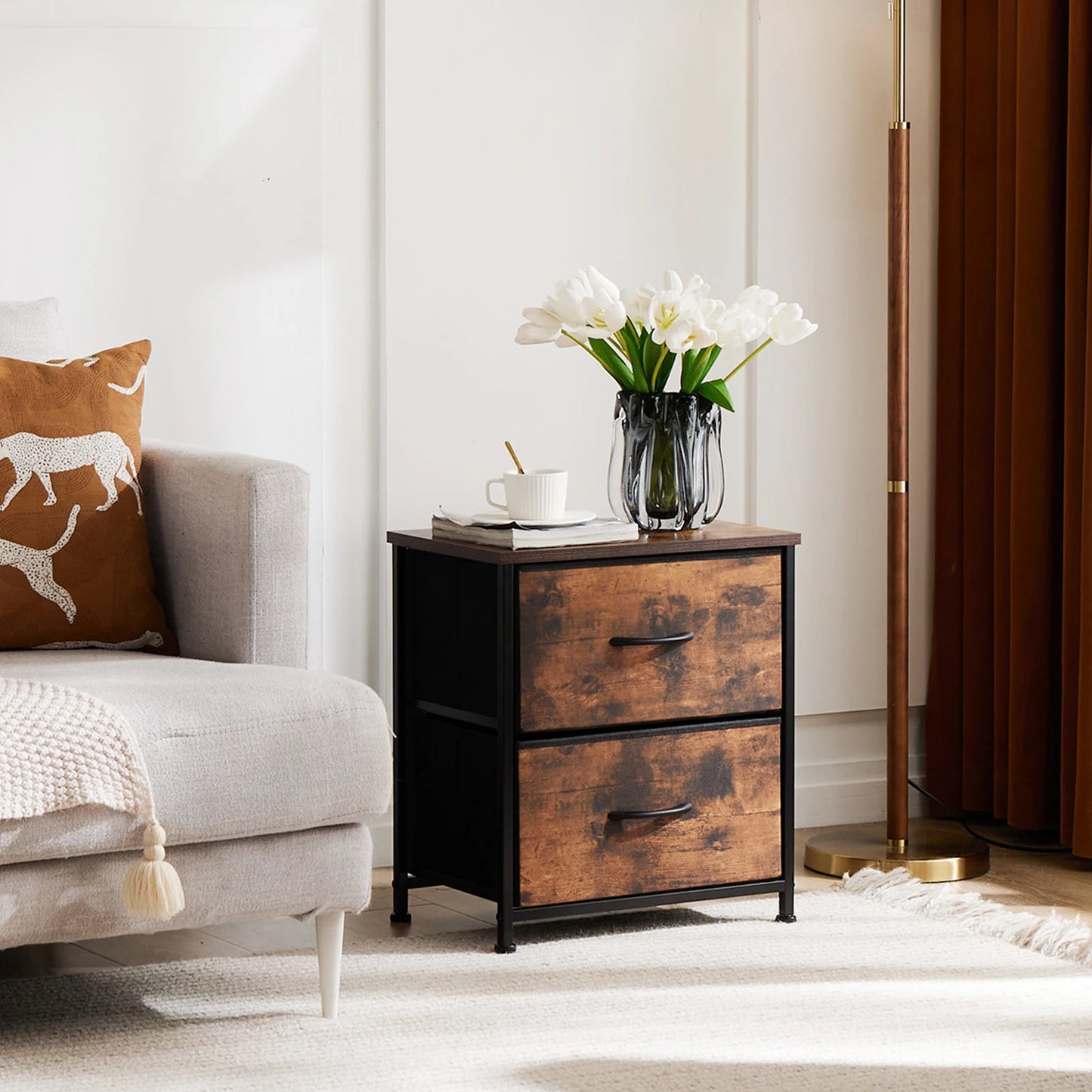 JHK Living Room Cabinet With Fabric Drawers