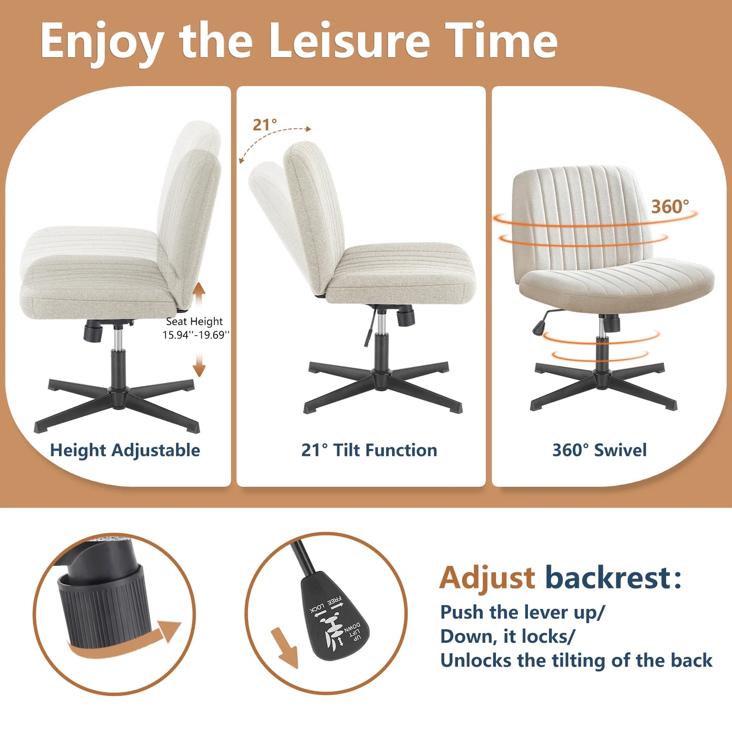 JHK Cross Legged Office Chair With Adjustable Height Swivel
