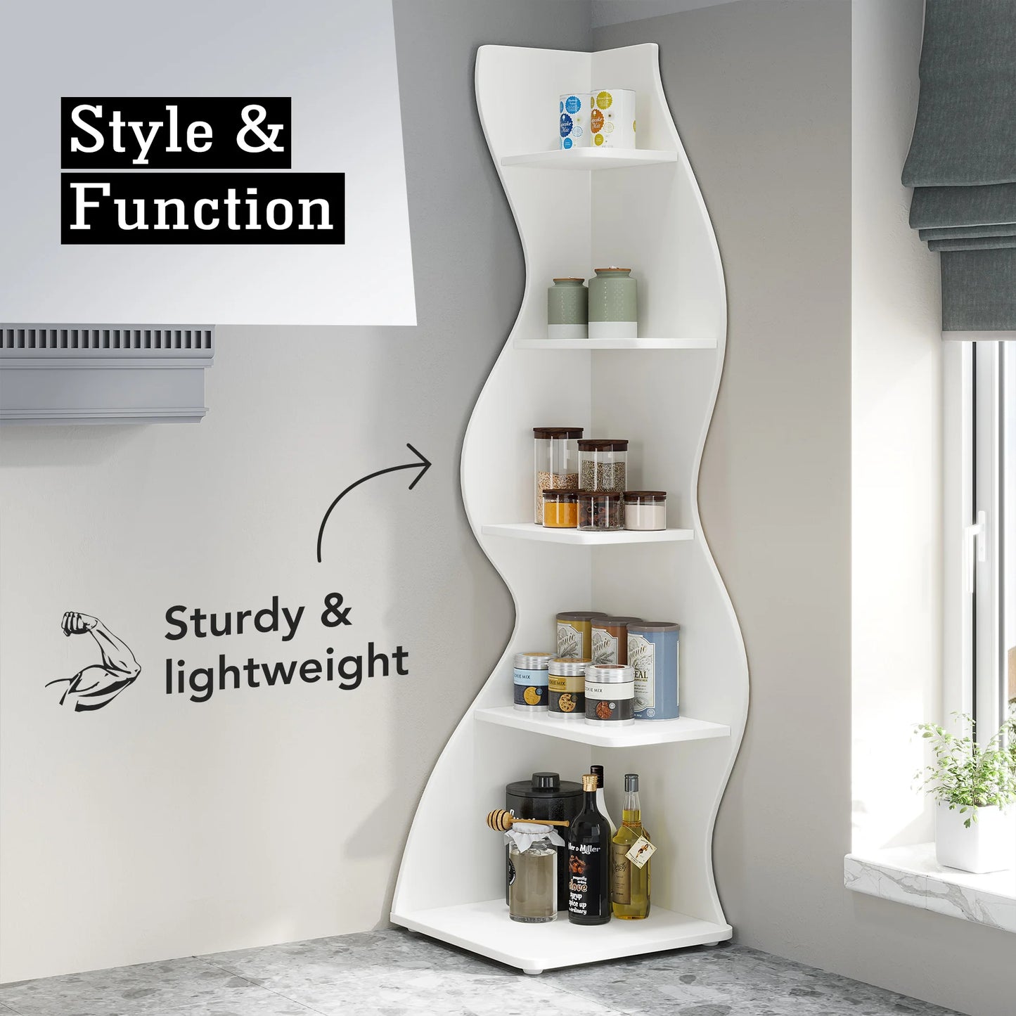 Tribesigns 5 Tier Corner Shelf Wall Corner Bookshelf Plant Stand
