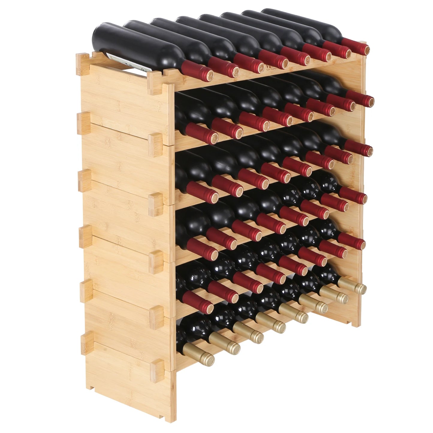 SucceBuy 8 Tier Stackable Bamboo Free Standing Wine Rack