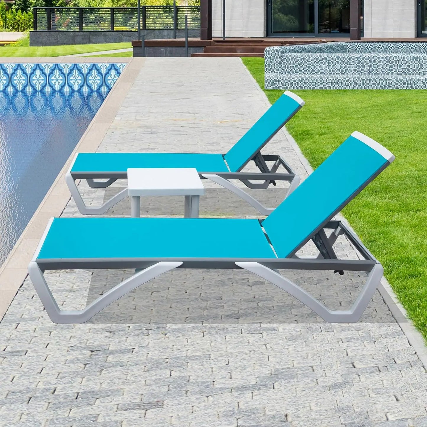 Aluminum Outdoor Lounge Chair Set Of Three With Wheels Weatherproof
