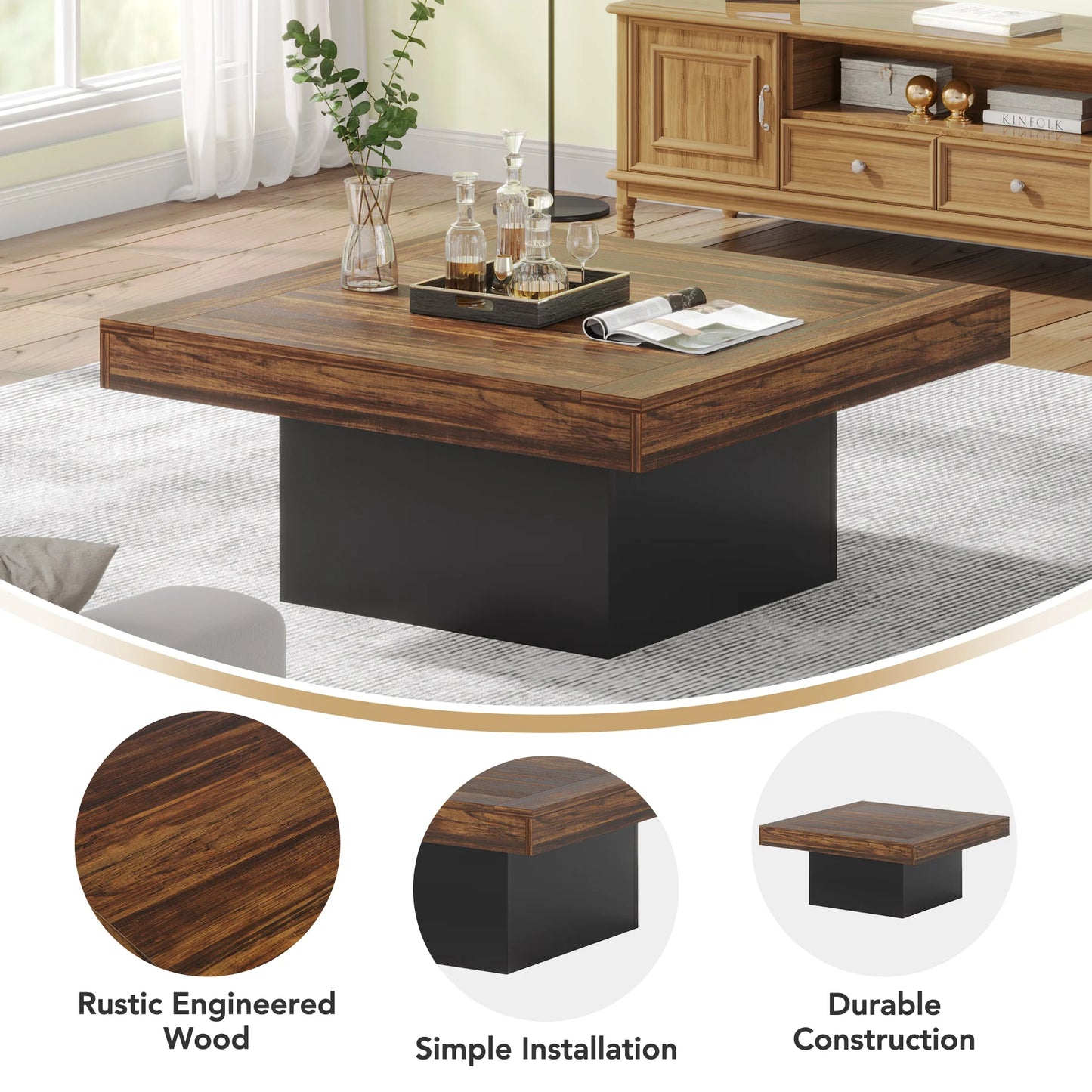Tribesigns Square LED Coffee Table Engineered Wood Living Room