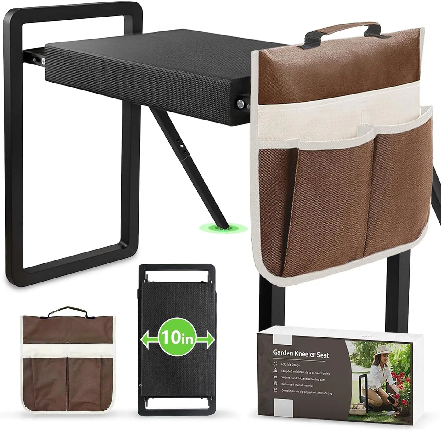 Foldable Garden Kneeler Seat With Anti-Tipping Design And Tool Bag
