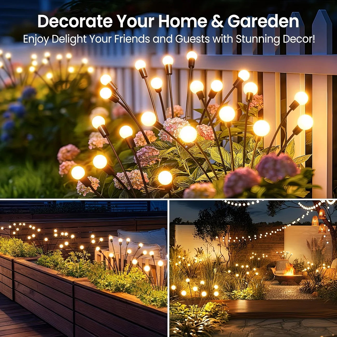 Solar Lights Outdoor 8 Pack Firefly Twinkle Pathway Garden Waterproof