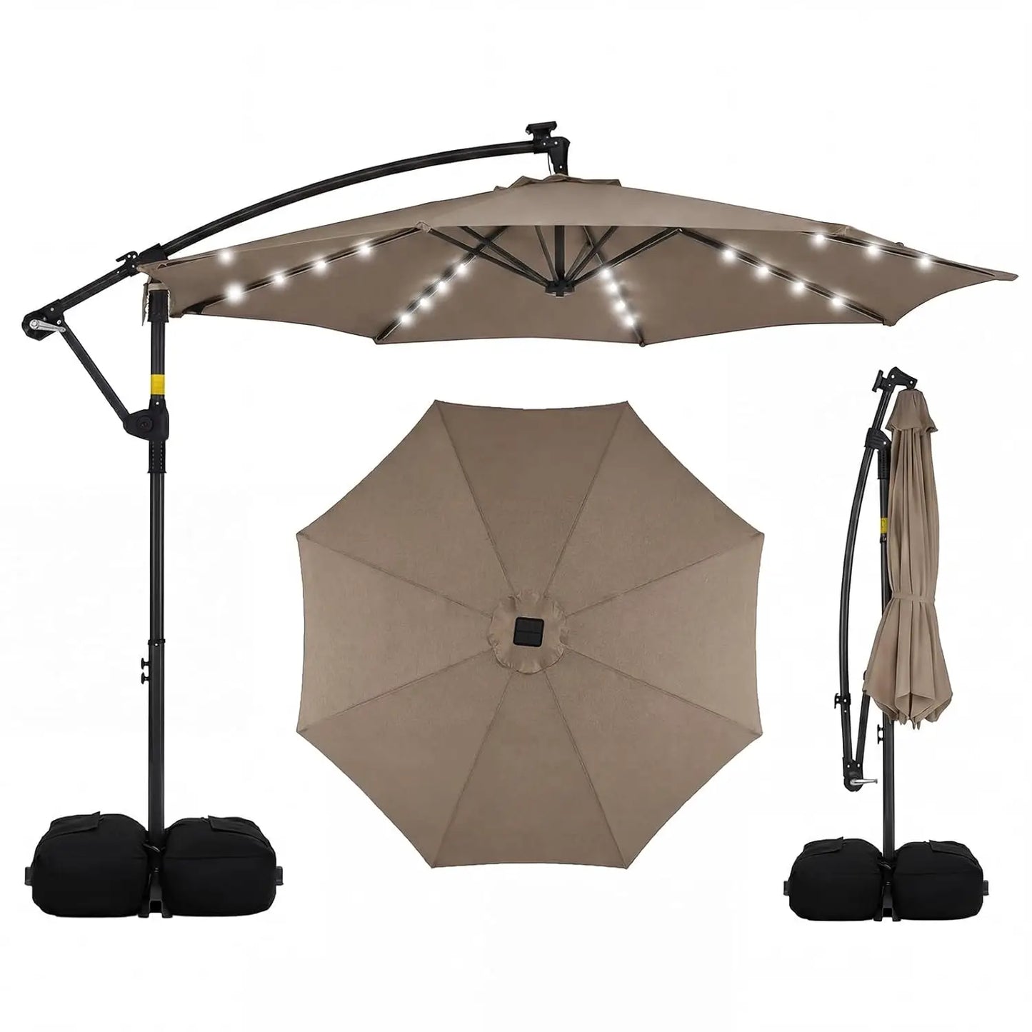 Solar Cantilever Patio Umbrella With Base Included And LED Lights