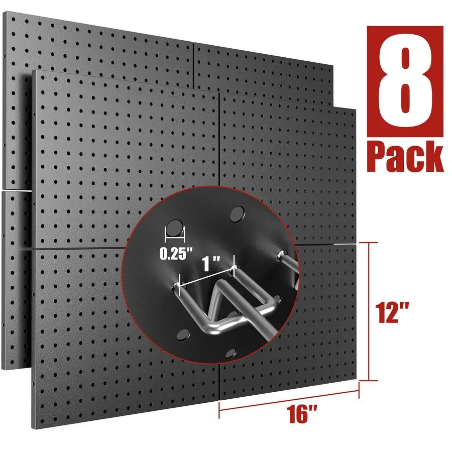 8 Panel Metal Pegboard Set With 50 Hooks Heavy Duty Wall Organizer