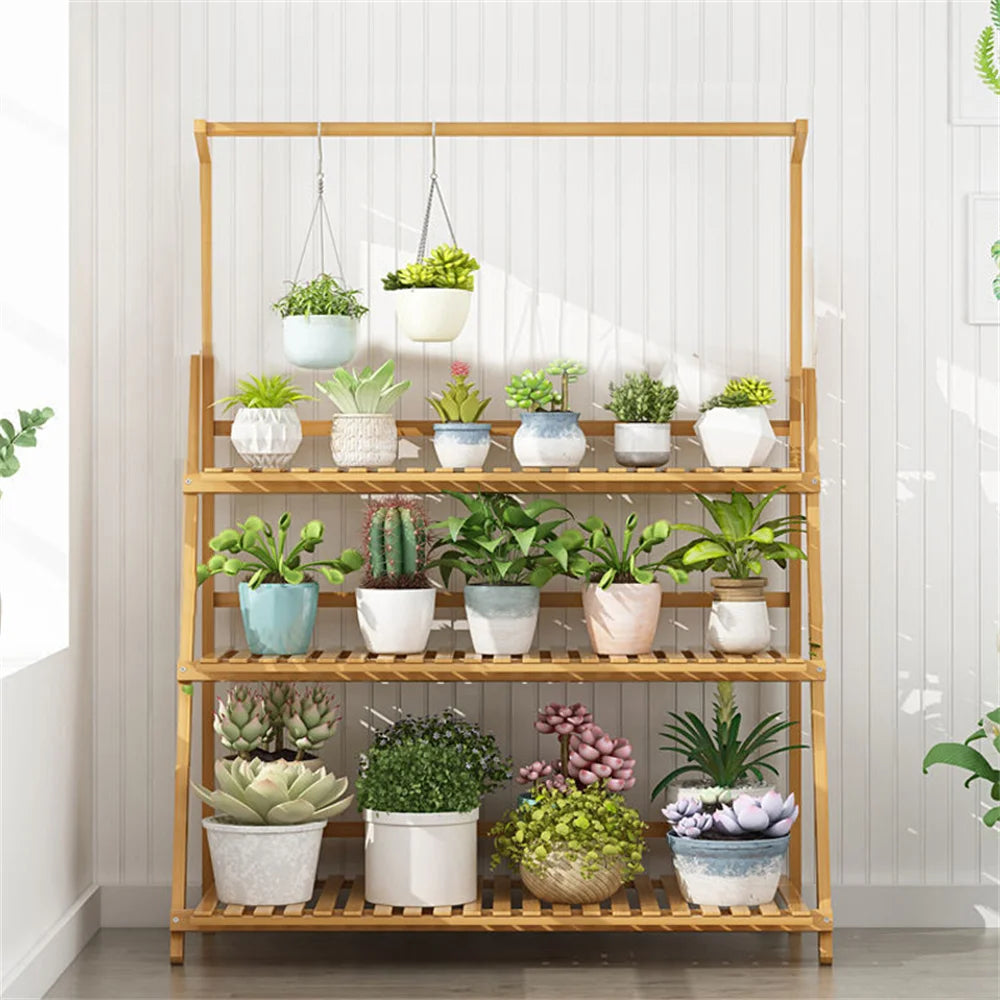 Folding Bamboo Plant Stand 3 Tier Indoor Outdoor Garden Shelf