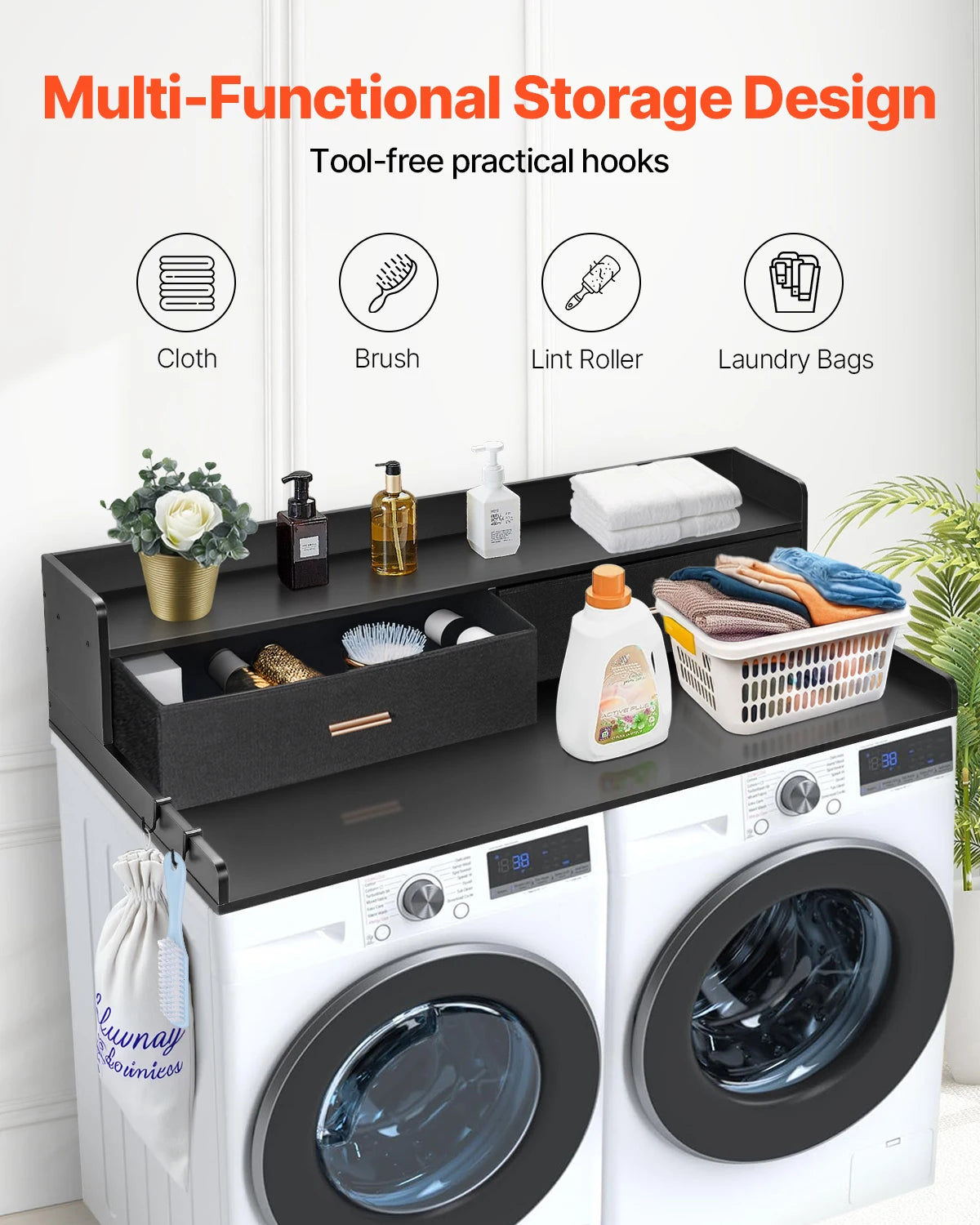 SucceBuy Space Saving Washer Dryer Countertop With Drawer Shelf