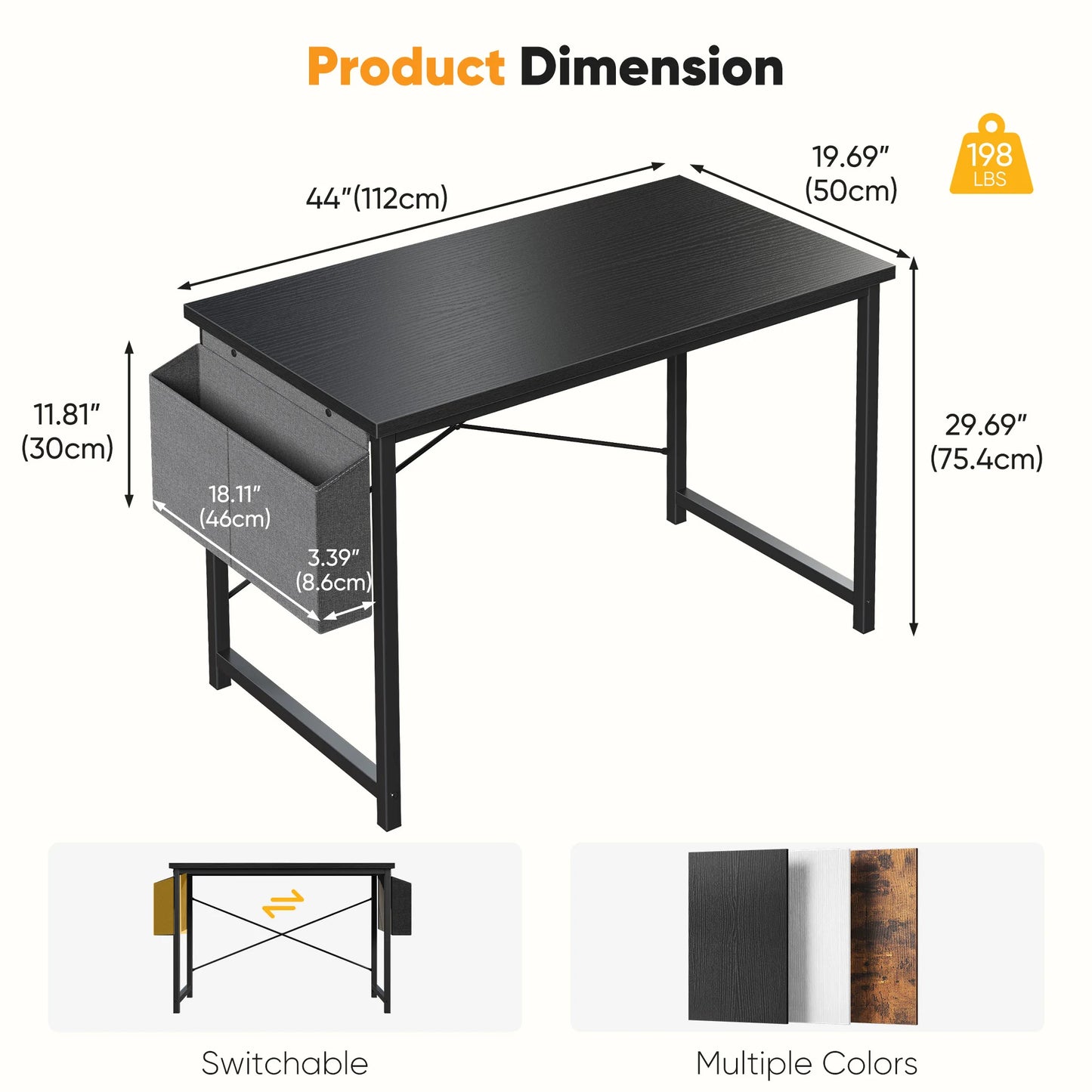JHK Adjustable Computer Desk With Wood Top And Metal Frame Storage Bag
