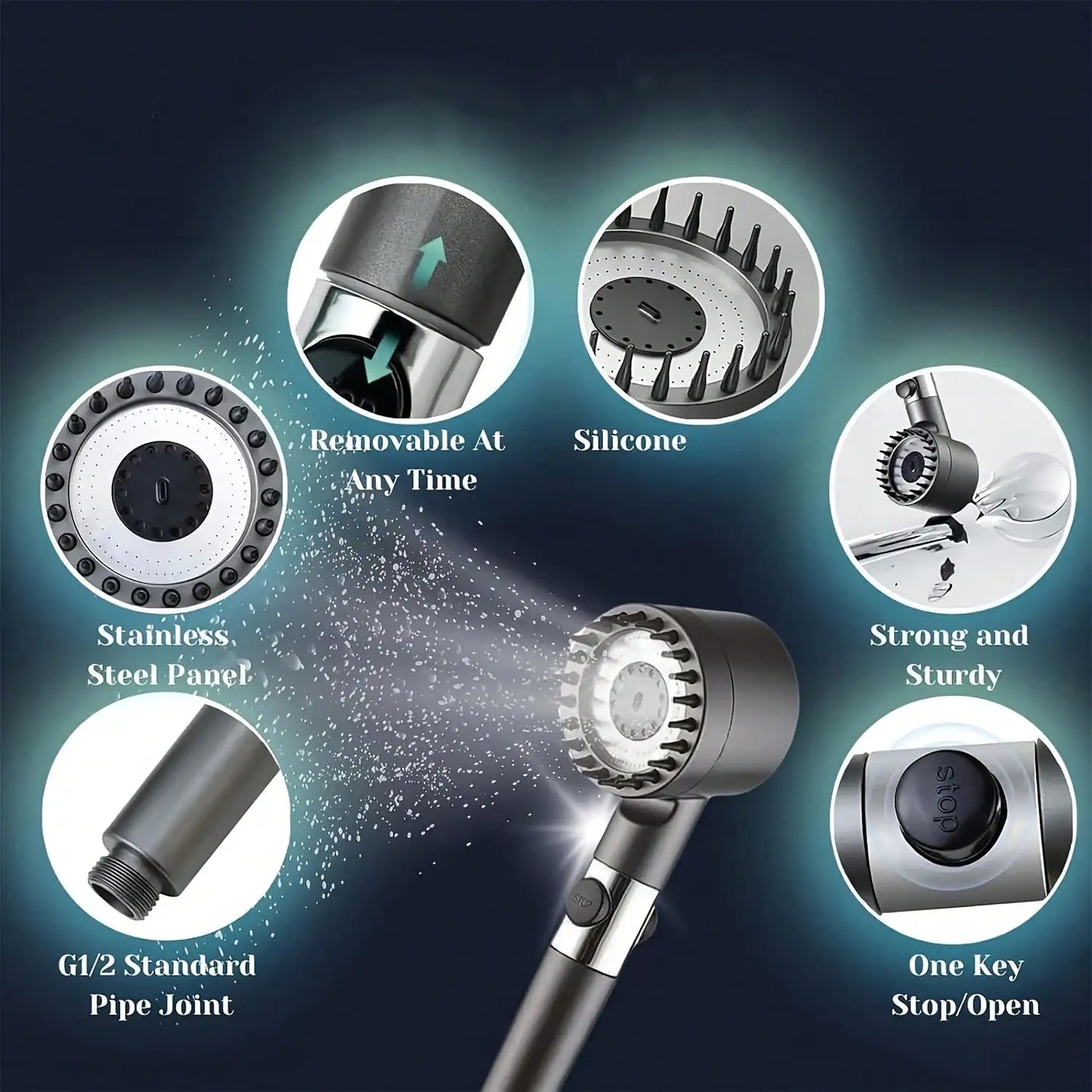 Pressurized Hand Shower Head With 3 Spray Modes And Filters