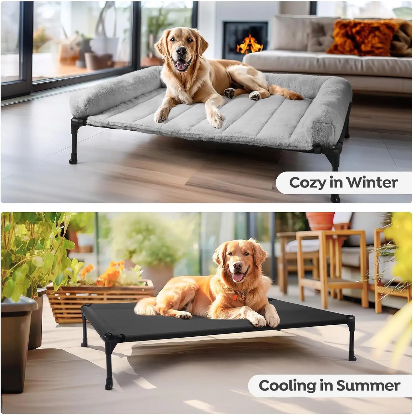Elevated Orthopedic Dog Bed With Fluffy Bolster And Non Slip