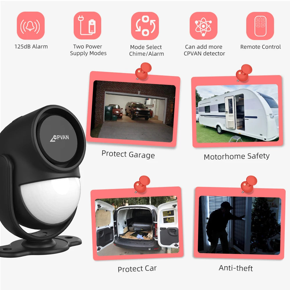 CPVan Wireless 433MHz Infrared Motion Sensor Alarm With Remote Control