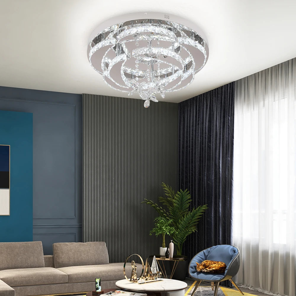 Vetrulus Crystal Chandelier Led Pendant Light Living Dining Room Dimmable