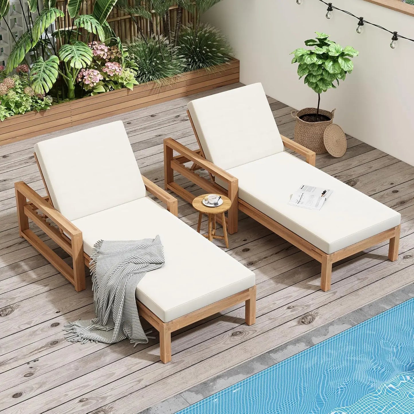 5-Position Adjustable Outdoor Chaise Lounge Set with Steel Frame