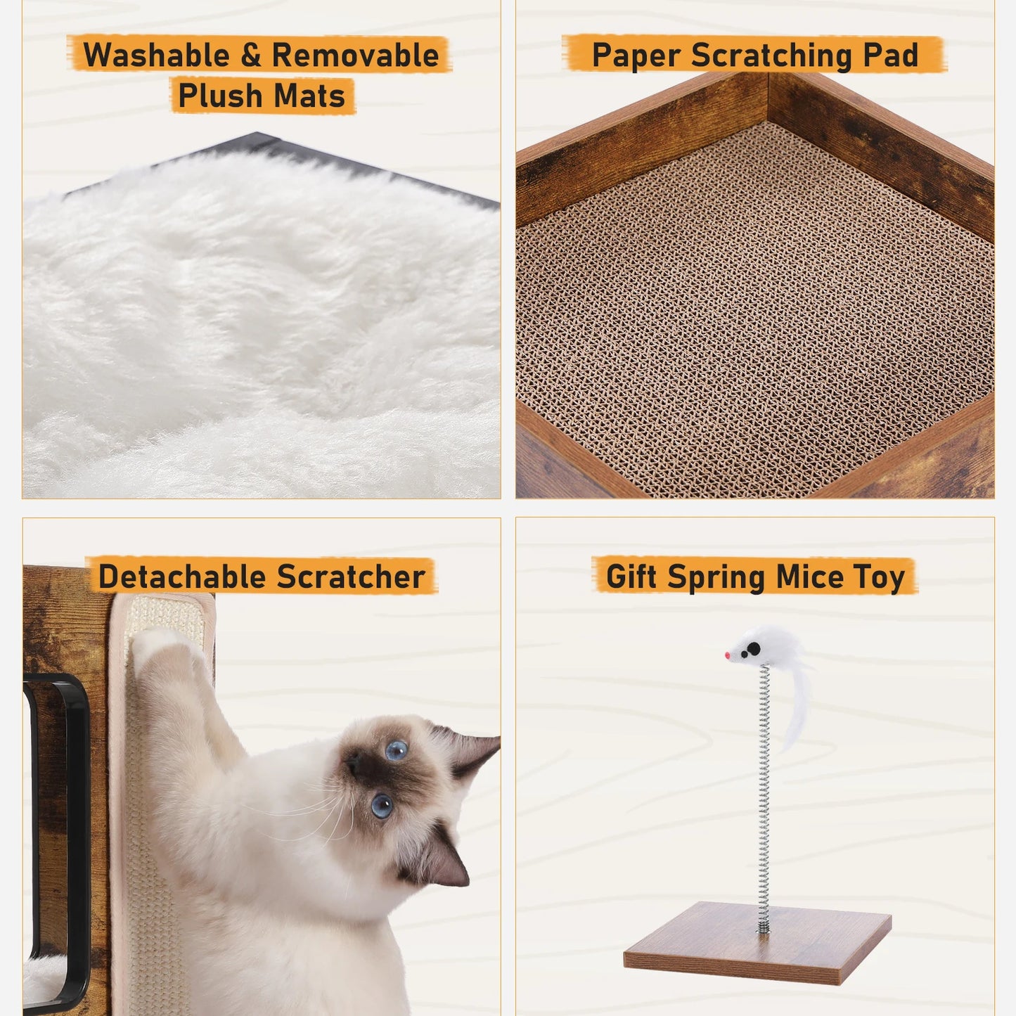 PAWZ Road Wood Cat Condo House Bed With Removable Mats And Scratching Pad