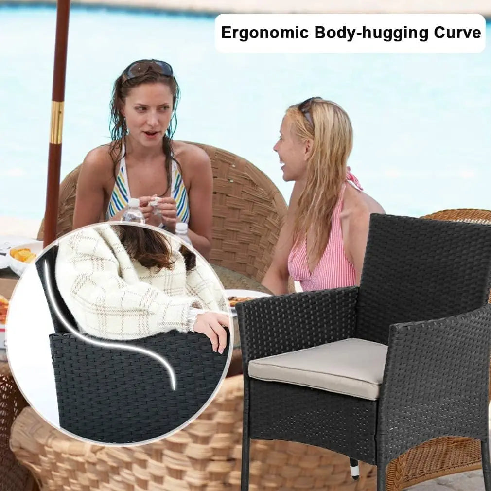 Outdoor 3 Piece Rattan Bistro Set Weather Resistant Patio Furniture