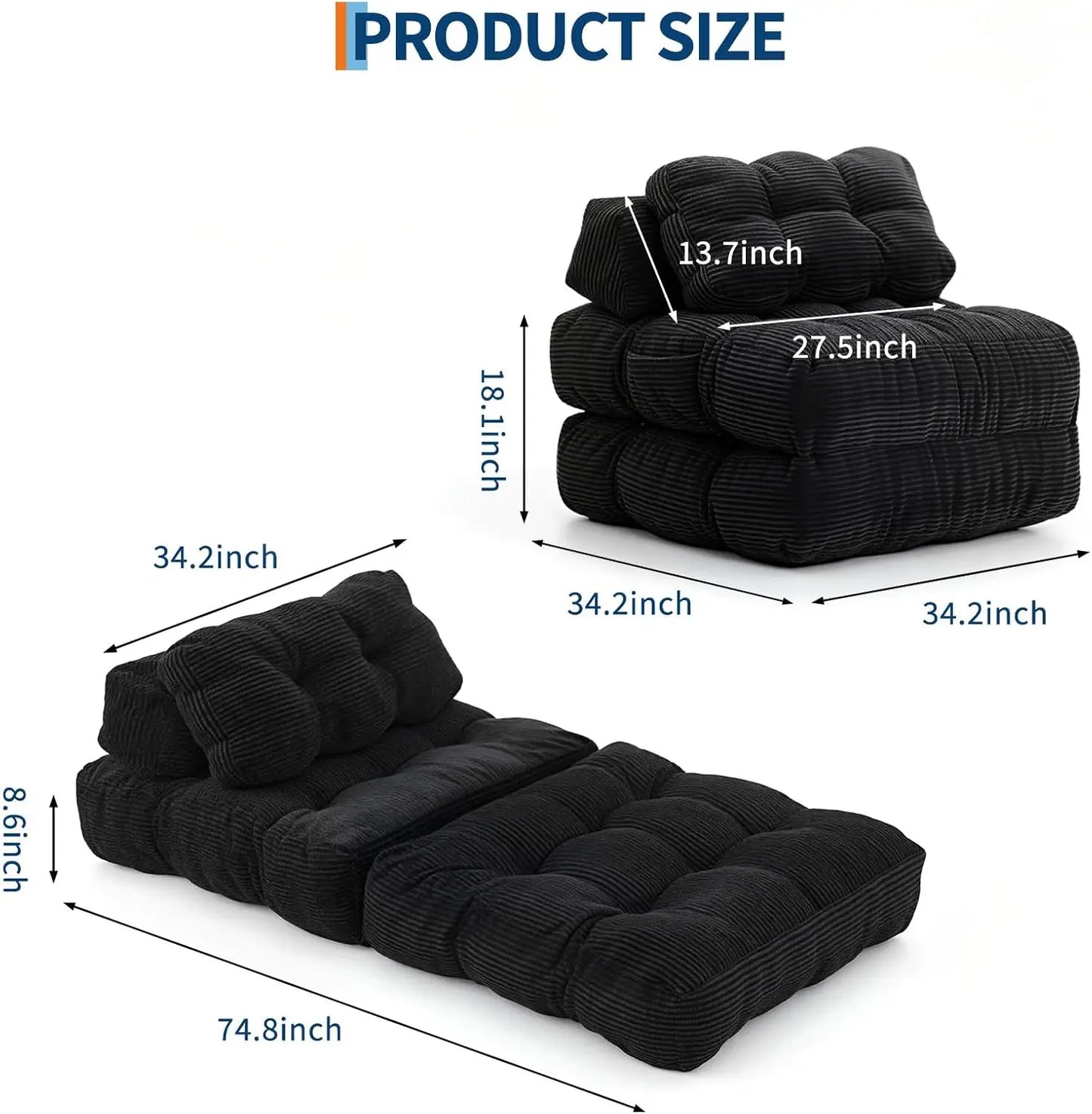 HiMISS 3-In-1 Folding Sofa Bed With Back Support And Pillow