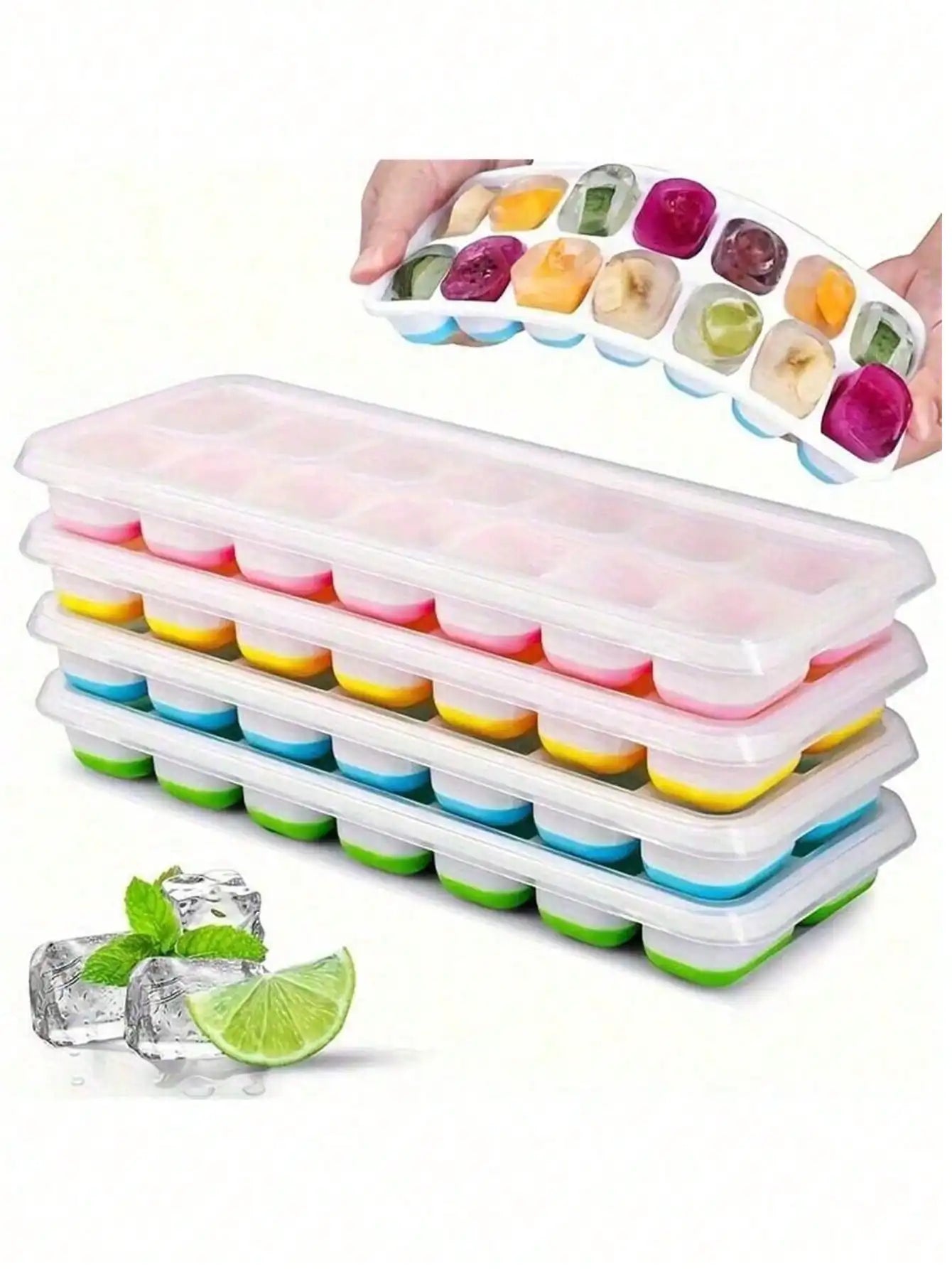 Silicone Ice Cube Tray 14-Cavity With Removable Lids Stackable