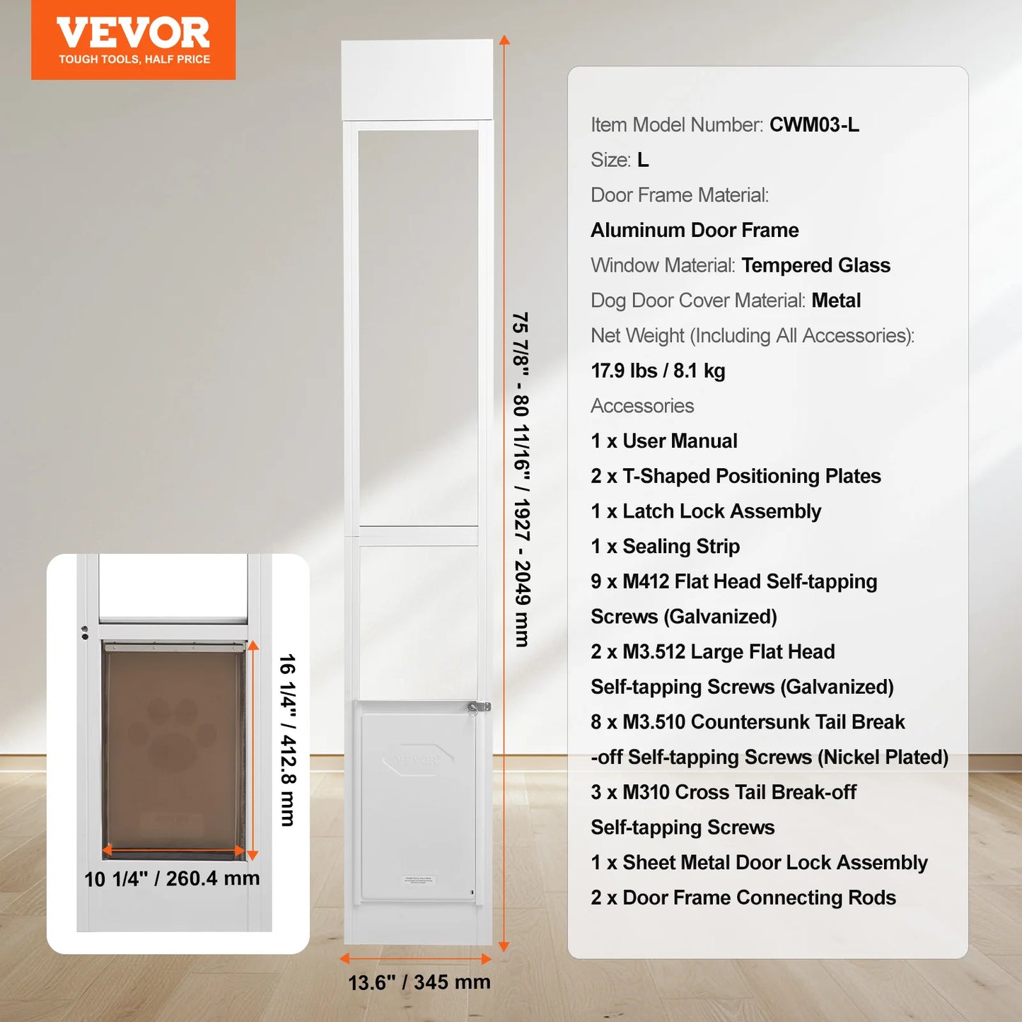 SucceBuy Dog Door Sliding Glass Door Adjustable Height Tempered Glass