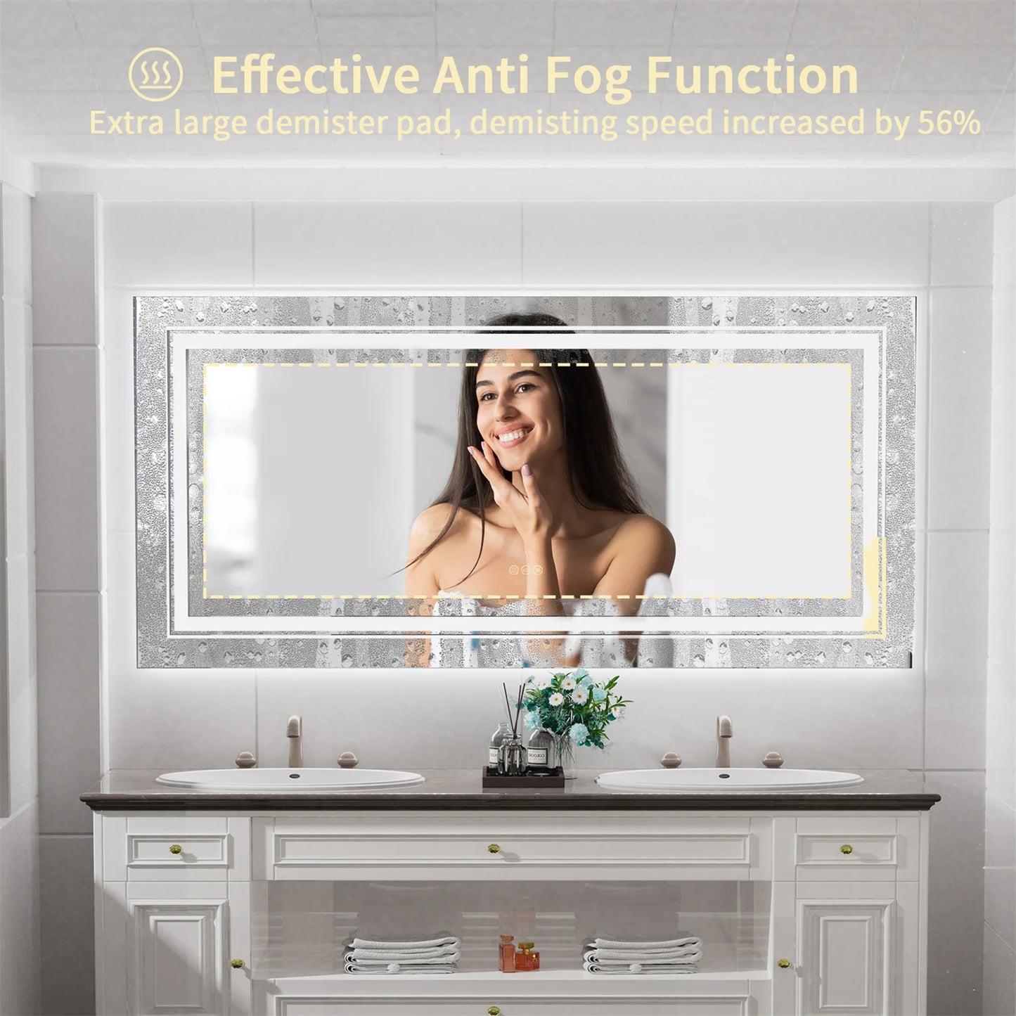 LED Backlit Bathroom Mirror With Anti-Fog Dimmable Touch Memory