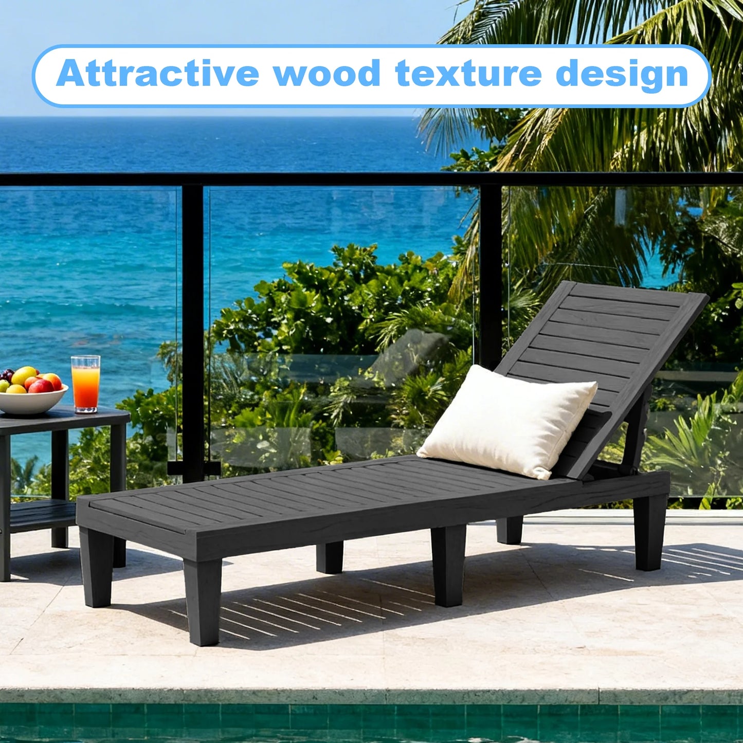 FAZZN Indoor Outdoor Plastic Chaise Lounge Chair With Adjustable Back